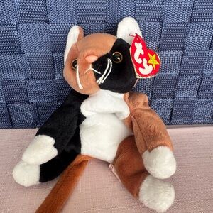 Vintage Ty Beanie Baby Chip Cat Plush - Black, White, Brown (discontinued)